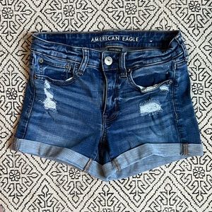 American Eagle Outfitters Midi Distressed Denim Shorts